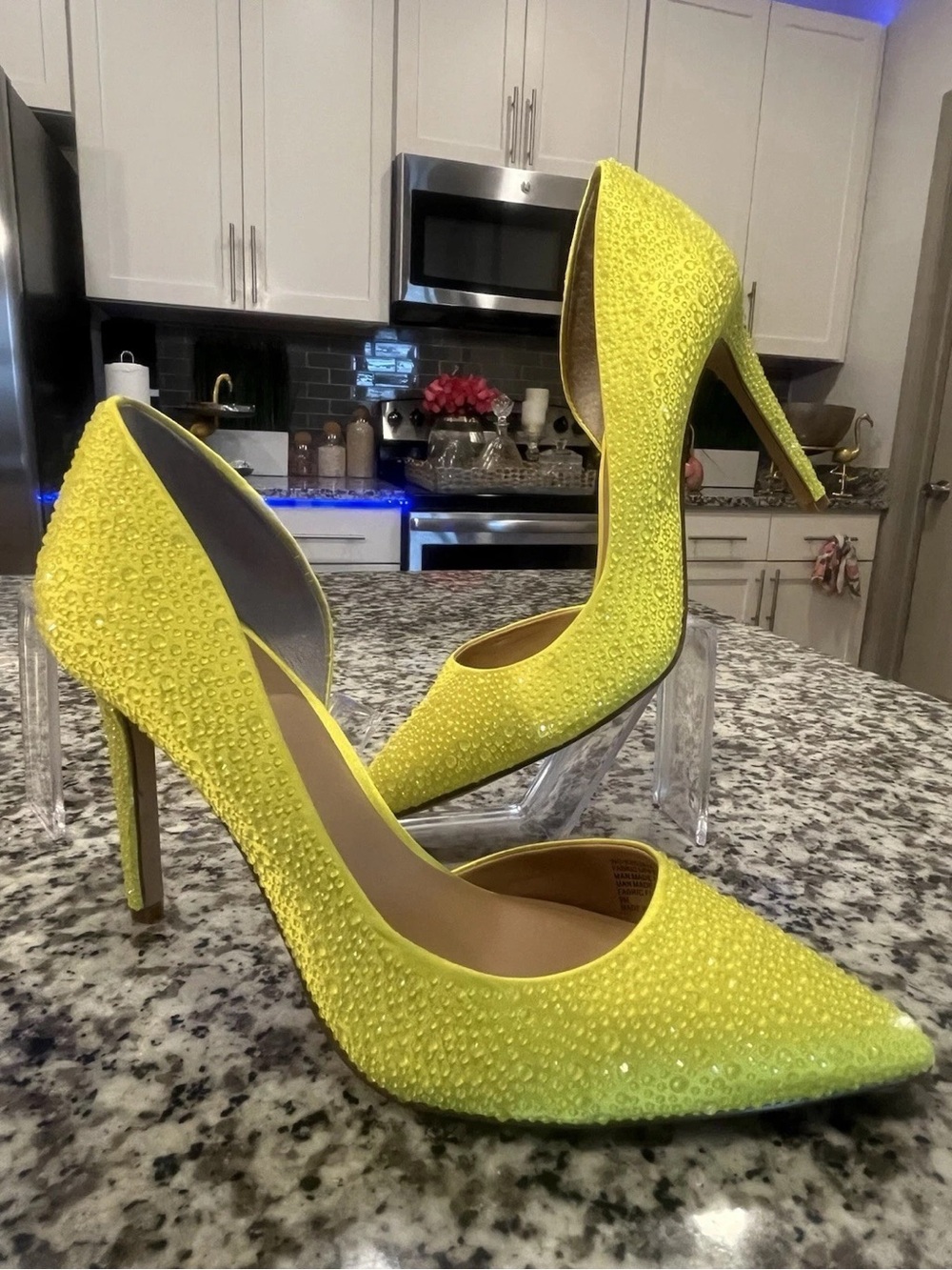 INC International Concepts Neon Yellow Crystal Pointed-Toe Pumps